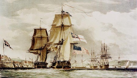 1813 H.M.S Shannon leads U.S.S Chesapeake into Halifax Harbor