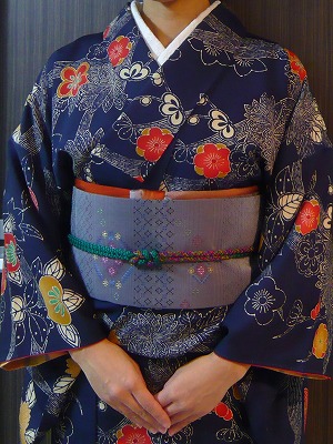 札幌日和紅型小紋に花織の帯～お茶のお稽古の日のコーデ♪