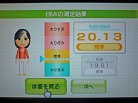 Wii Fit Plus 2011年6月5日のBMI 20.13