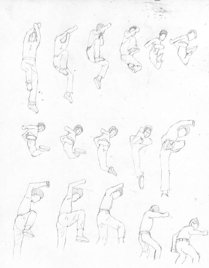 絵が上手くなるために色々な物を描くためのブログ ポーズ集を見つつ 飛び蹴りを描く練習を行う