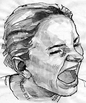 叫び顔斜方向像イラスト 19歳女コーカソイド ペン画で人物表情たまに発想アイディア