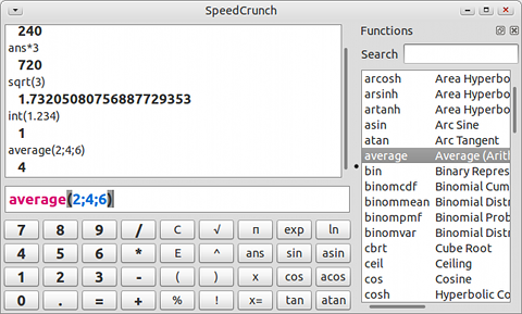 SpeedCrunch Ubuntu 電卓 関数の入力